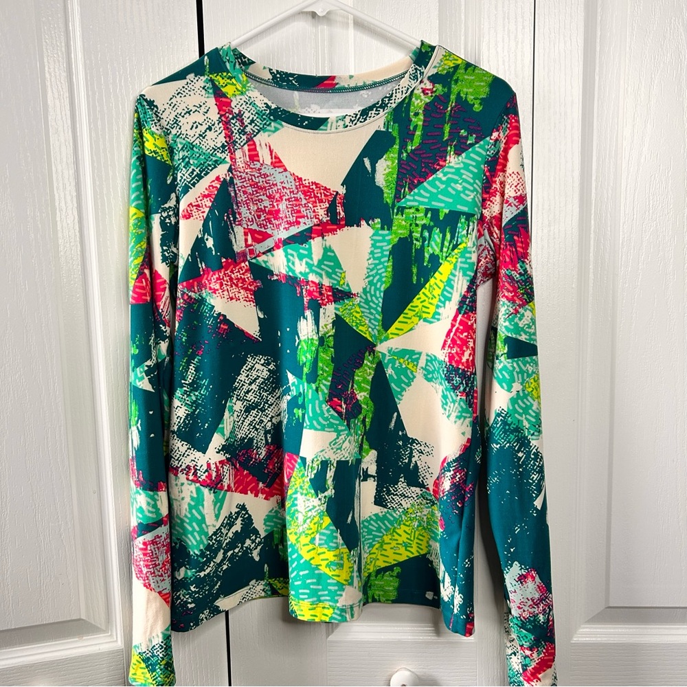 Lularoe Womens Rise Activewear Top M Bright Multicolor Geometric Soft Stretch